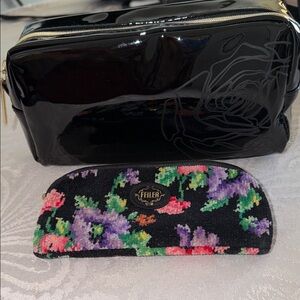FEILER Floral Velvet Pouch & Black Patent Lamcone Cosmetic Bag Set
